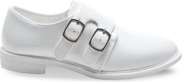 Moustache Patent Double Monk Strap Dress Shoes - White - Size 8.5 (Toddler)
