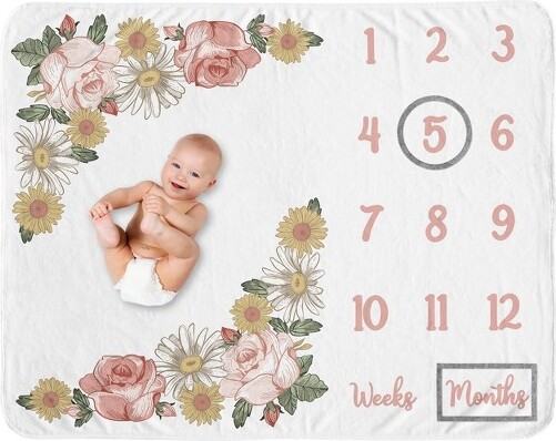 Sweet Jojo Designs SweetJojoDesignsGirlMilestoneSwaddleBabyBlanketVintageFloralCollection