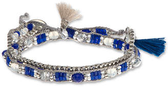 lonna & lilly Silver-Tone Blue Beaded Tassel Wrap Bracelet