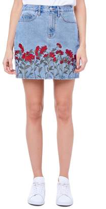 Juicy Couture Floral Embroidered Denim Skirt