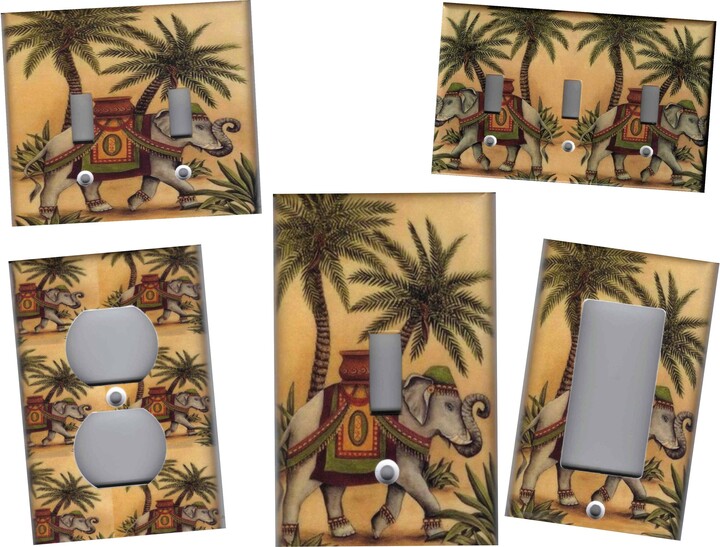 Elephant With Palm Trees Home Wall Decor Light Switch Plates & Outlets