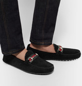 Thumbnail for your product : Gucci Horsebit Webbing-Trimmed Suede Loafers