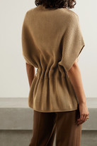 Thumbnail for your product : Max Mara Leisure Fulmine Belted Ribbed Wool Turtleneck Poncho - Tan