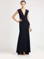 Thumbnail for your product : Carmen Marc Valvo Cap-Sleeve Crepe Gown