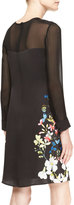 Thumbnail for your product : Erdem Silk Floral-Print Long-Sleeve Trapeze Dress