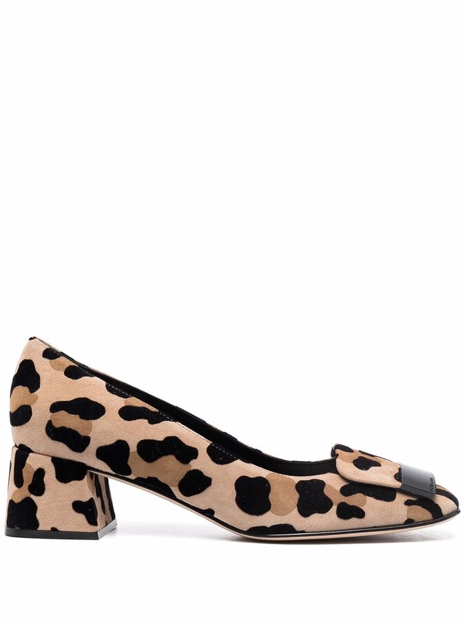 leopard print low block heels