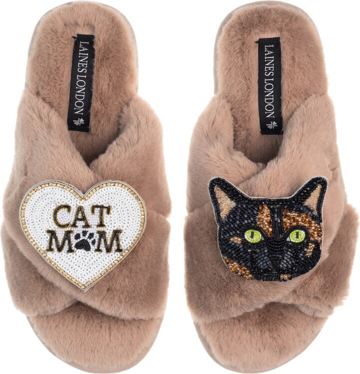 Laines London Brown Classic Laines Slippers With Cat Mum/Mom