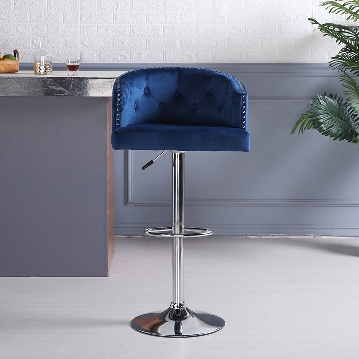 LivEditor Adjustable Velvet Swivel Bar Stools with Backrest, Set of 2