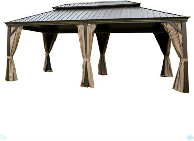 XICHONGDIANSHANG Hardtop Gazebo Outdoor Aluminum Frame Canopy With Galvanized Steel Double Roof Outdoor Permanent Metal Pavilion With Curtains And Netting For Patio