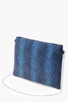 Thumbnail for your product : boohoo Faux Python Snake Clutch With Chain