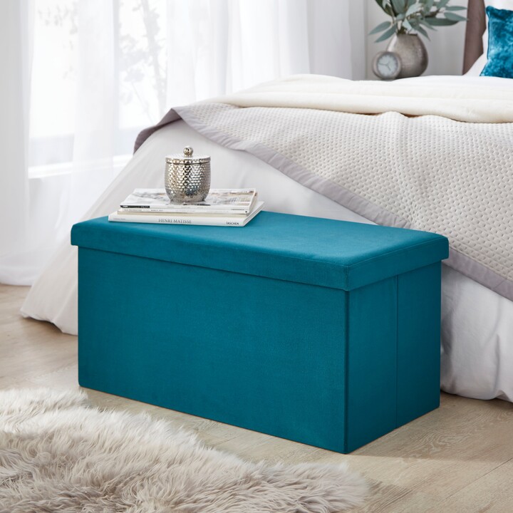 Dunelm Matte Velvet Ottoman Blue ShopStyle Living Room
