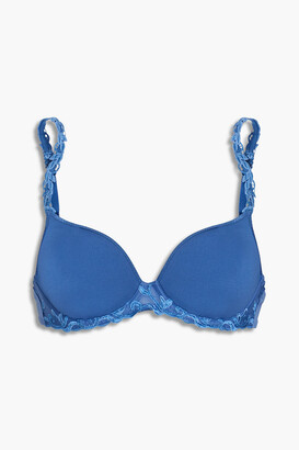 Embroidered tulle-trimmed jersey underwired bra