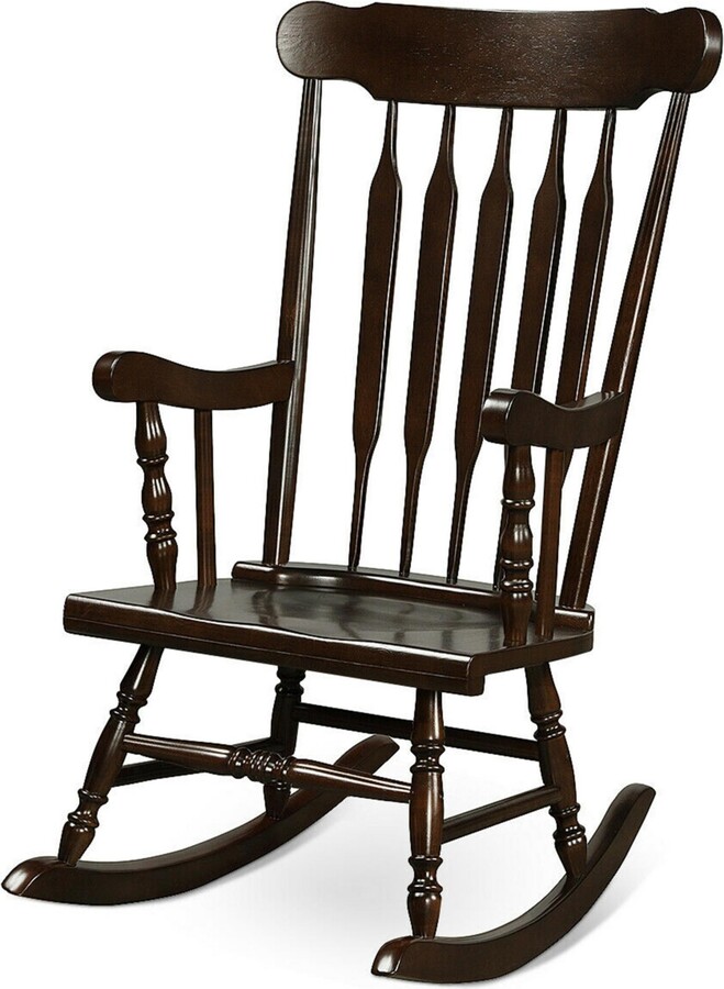Gymax Wooden Rocking Chair Single Rocker Indoor Garden Patio Yard Coffee