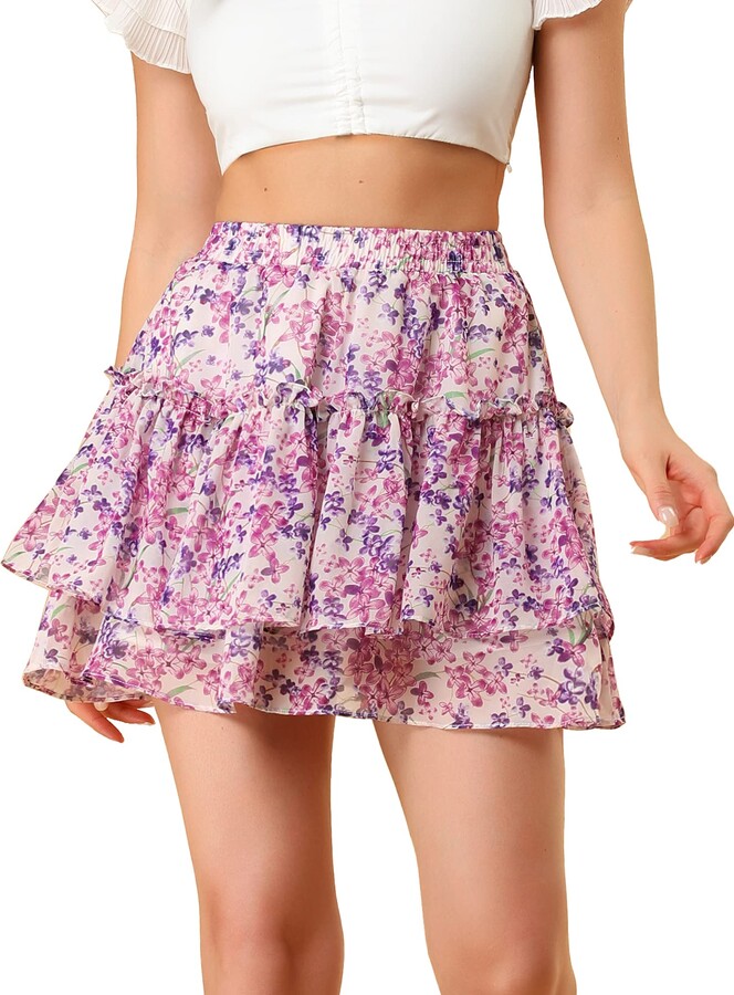 Allegra K Women's Ruffle Skirts Floral Tiered Cute Summer Short Mini Skirt  - - X-Small - ShopStyle