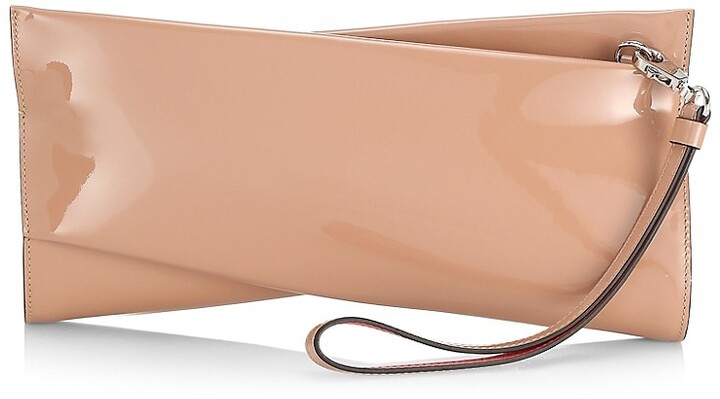 Glossy Clutch Bag Patent Faux Leather Plain Pearl Handbag Evening  Nude 