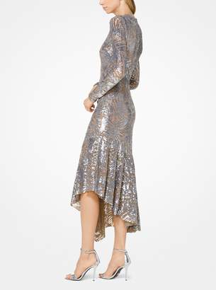 Michael Kors Collection Leaf Sequined Tulle Asymmetrical Dress