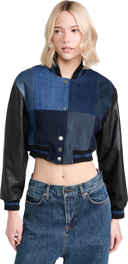 EB Denim Cropped Varsity Jacket
