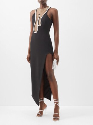 David Koma Flame Crystal-embellished Side-slit Crepe Dress