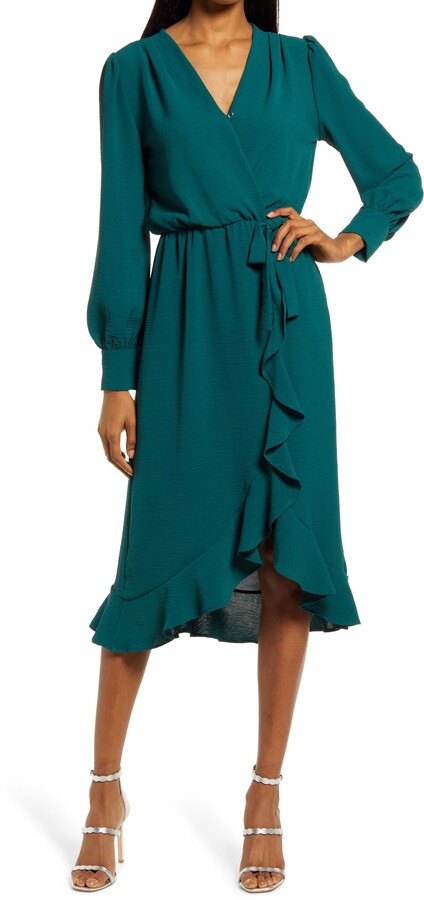 dark green ruffle dress Big sale - OFF 60%