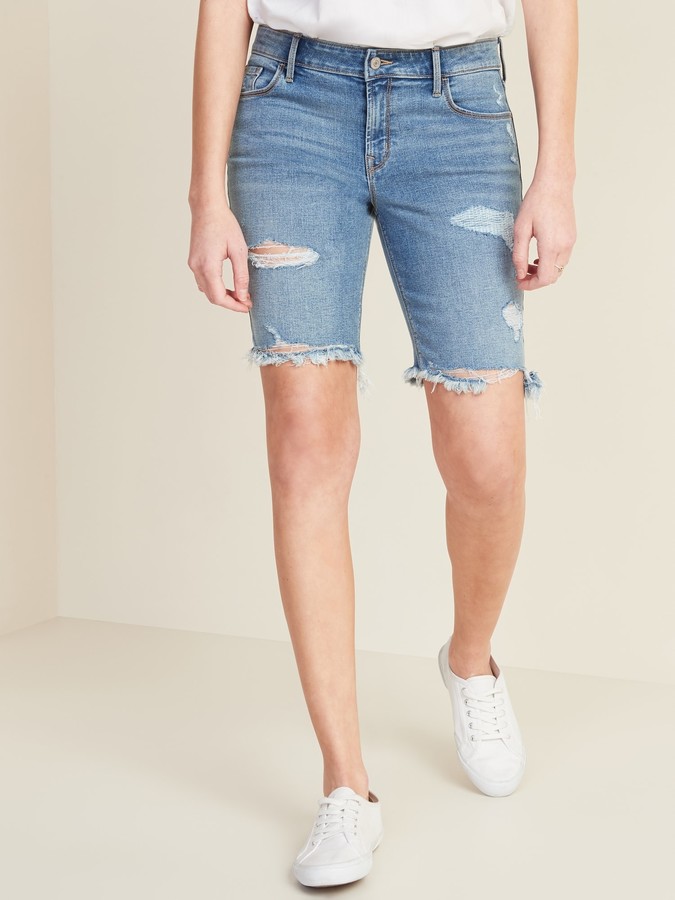 women's distressed bermuda jean shorts