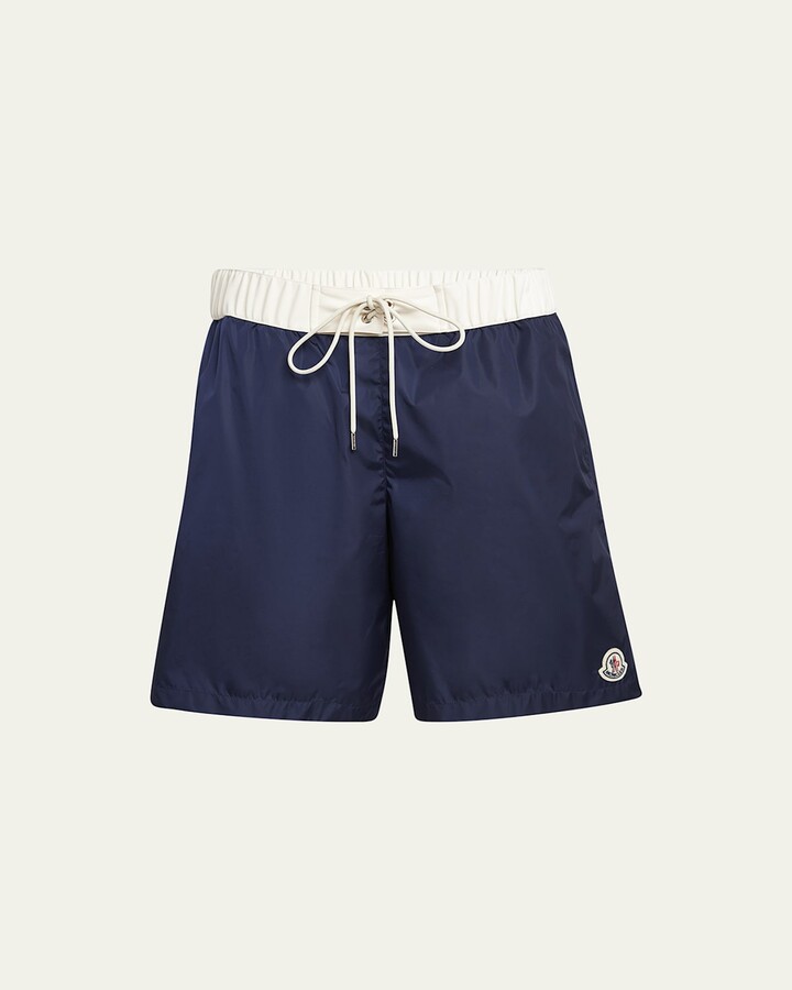 Moncler Men's Nylon Contrast-Band Swim Shorts