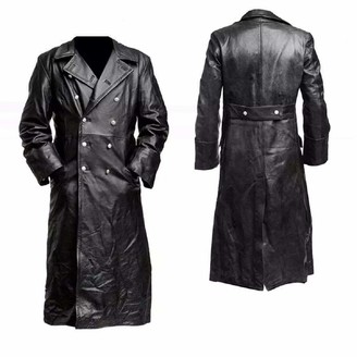 T&I LONDON Men's WW2 German Military Double Breasted Long Black Leather  Trench Coat (3XL) - ShopStyle
