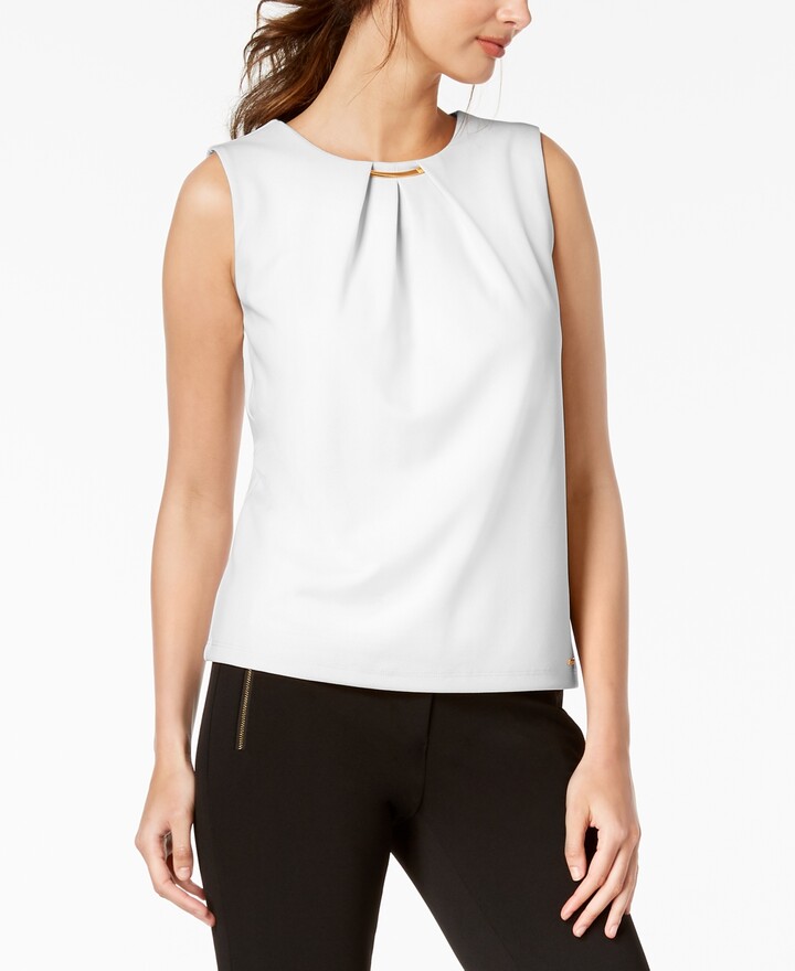 Calvin Klein Embellished Pleated Sleeveless Top - ShopStyle