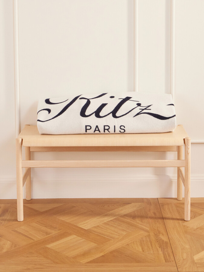 Frame + Ritz Paris Whipstitched Wool And Cashmere-blend Jacquard Blanket - Cream