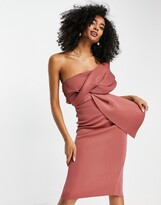 Thumbnail for your product : ASOS DESIGN peekaboo shoulder tuck midi pencil dress in rose