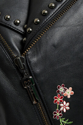 Camilla Cropped Studded Embroidered Leather Biker Jacket