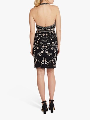 Adrianna Papell Hailey Logan by Floral Sequin Halter Mini Dress, Black/Multi