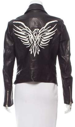 Veronica Beard Leather Embroidered Moto Jacket