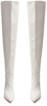 ATTICO Crocodile Effect Leather Over The Knee Boots - Womens - White