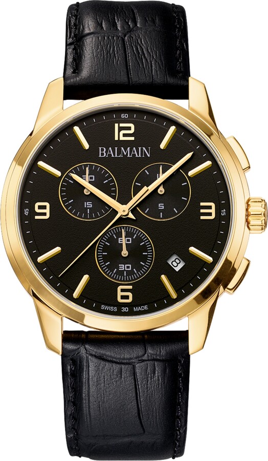 Balmain Men's Swiss Chronograph Madrigal Black Leather Strap Watch 42mm