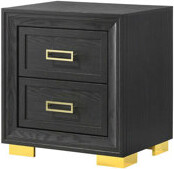 Mercer41 Glamorous 1Pc Modern Glam Style 2-Drawer Nightstand Gold-Ed Hardware Bedroom Furniture