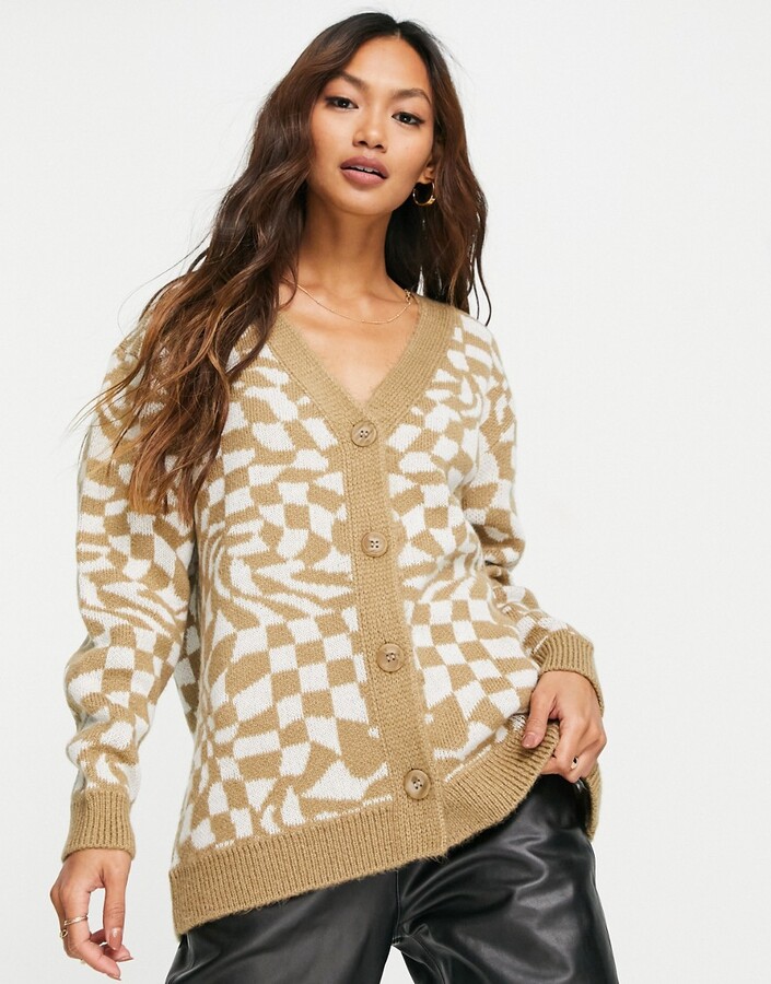 ASOS DESIGN oversized cardigan in distorted check pattern - ShopStyle