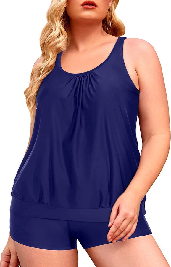 Yonique Plus Size Tankini Swimsuits for Women Blouson Tankini Tops with ...