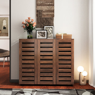 Ophelia & Co. Shoe Organizer With Ventilated Doors & Ample Storage For Bedroom Modern 4 Rack Privacy Room