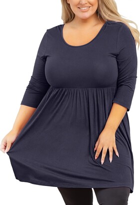 AusLook Plus Size Tunic Tops for Women 3/4 Sleeve Army Green 1X