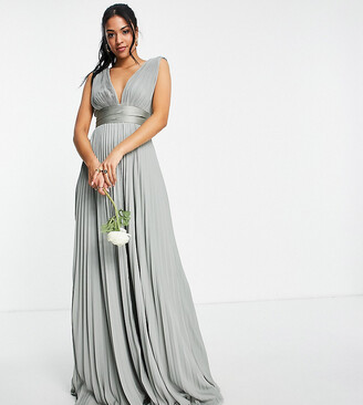 ASOS Tall ASOS DESIGN Tall Bridesmaid pleated cami maxi dress with satin wrap waist
