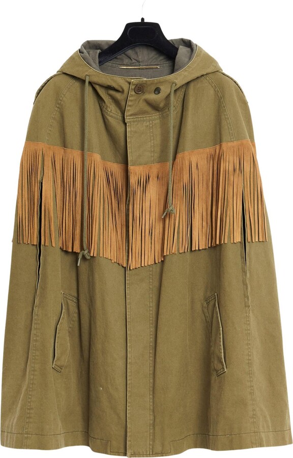 Hedi Slimane Saint Laurent 2015 Slimane Khaki Cotton Suede Coat Cape Fr36/38