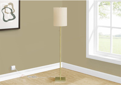 Mercer41 Lighting, 62"H, Brass Metal, Ivory / Cream Shade, Contemporary