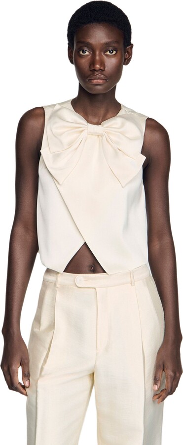 Sandro Satin bow crop top