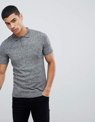 ASOS Design Knitted Muscle Fit Polo Shirt In Gray Twist