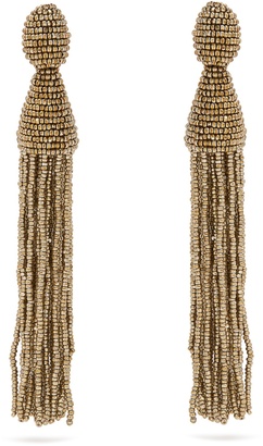 Oscar de la Renta Bead-embellished tassel-drop clip-on earrings