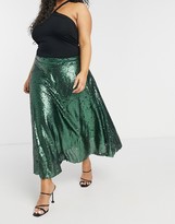 Thumbnail for your product : Native Youth Plus a-line midi skirt in green sequin