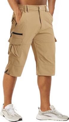 MAGCOMSEN Men's 3/4 Capri Pants Below Knee Stretch Quick Dry Hiking Short with 3 Pockets 