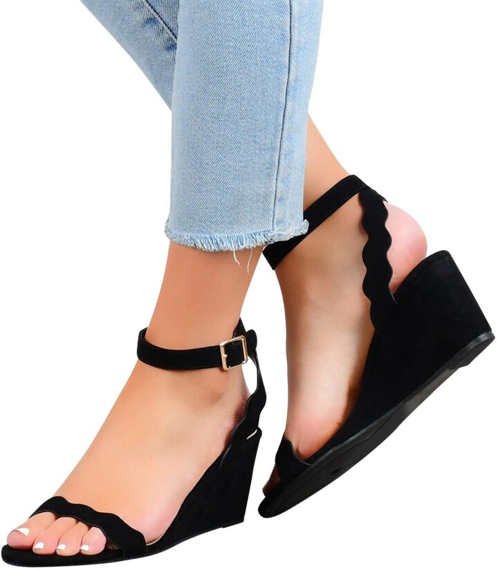black ankle strap wedges