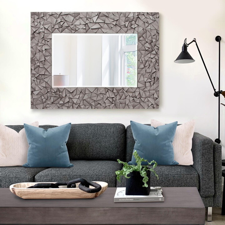 Tyler Dillion Tyler Dillon Gray Rectangular Wall Mirror with Wood Block Mosaic Frame - 48"H x 36"W