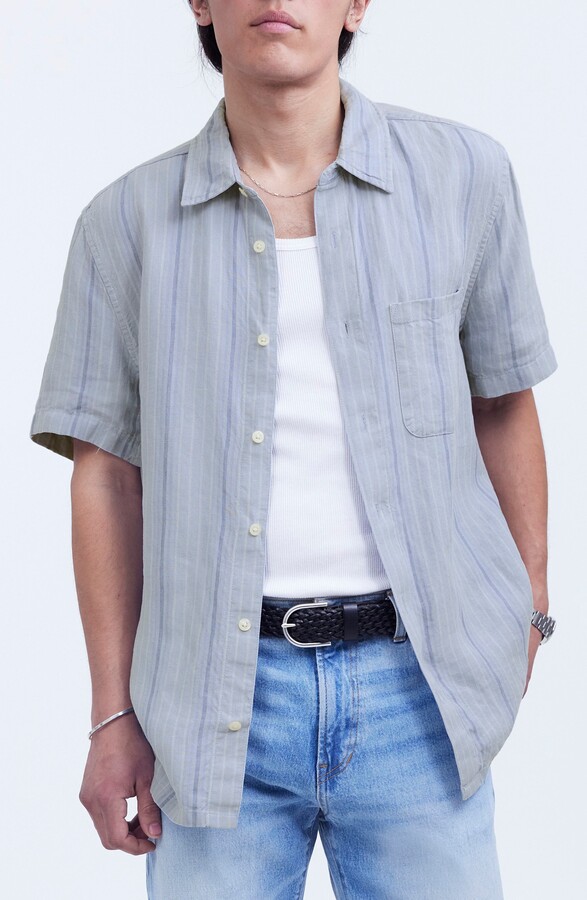 Madewell Easy Stripe Short Sleeve Linen Button-Up Shirt
